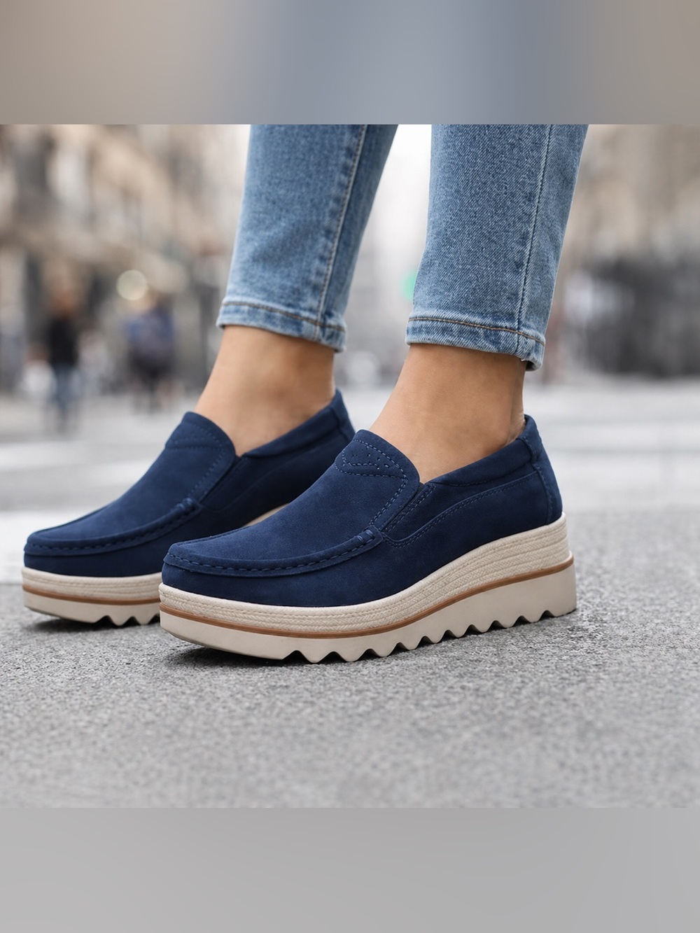 Navy Slip-On Lu Sole Platform Loafers - Women's Casual Comfort